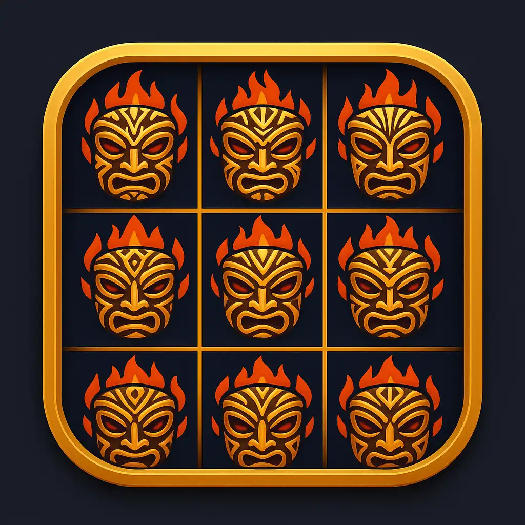 9 Masks Of Fire slot icon with tribal fire masks